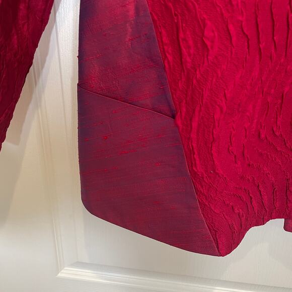 Hulda Bridgeman Lagenlook Silk Jacket Art-to-Wear Fiber Artist Red Raspberry M - Picture 4 of 5